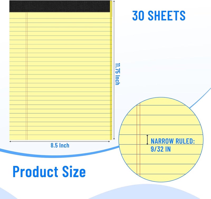 Ciphyfee 12pcs Legal Pads 8.5 x 11, Notepads 8.5 x 11 College Ruled Notebook, Writing Pads of Paper,Yellow Note Pads, Memo Pad Papers Perforate Legal Notepads Narrow Ruled Line,30 Sheets/Pack - Image 2